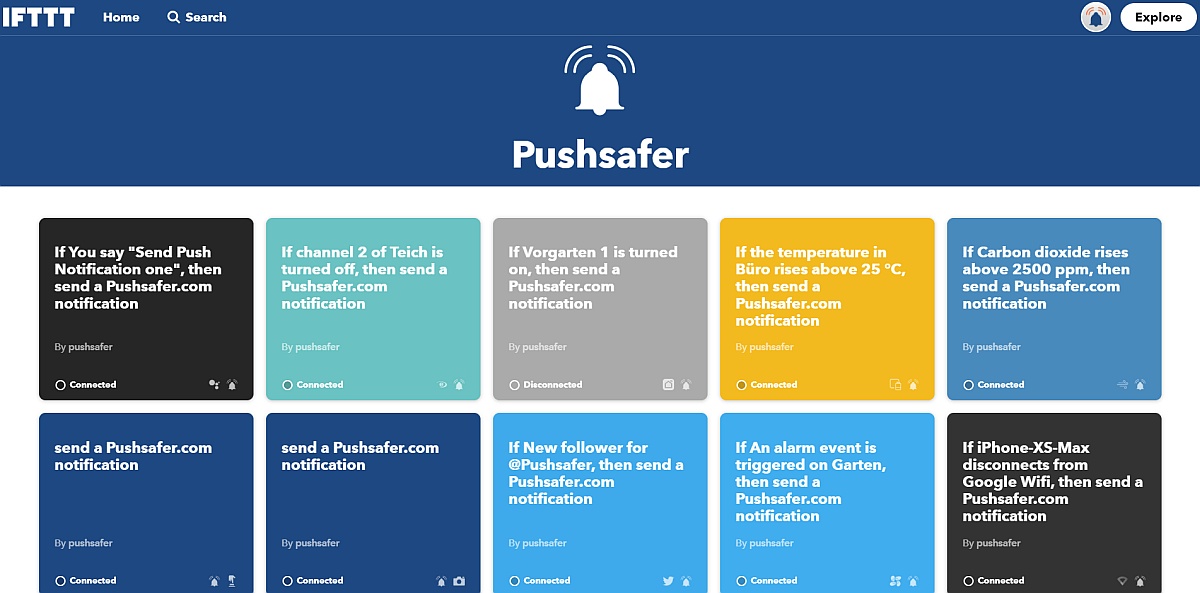 Pushsafer works with IFTTT