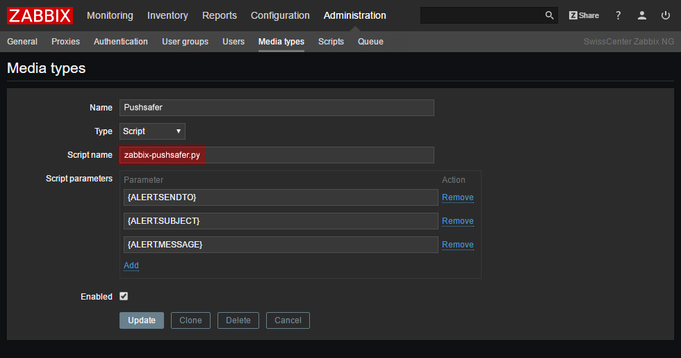 Configuration screen