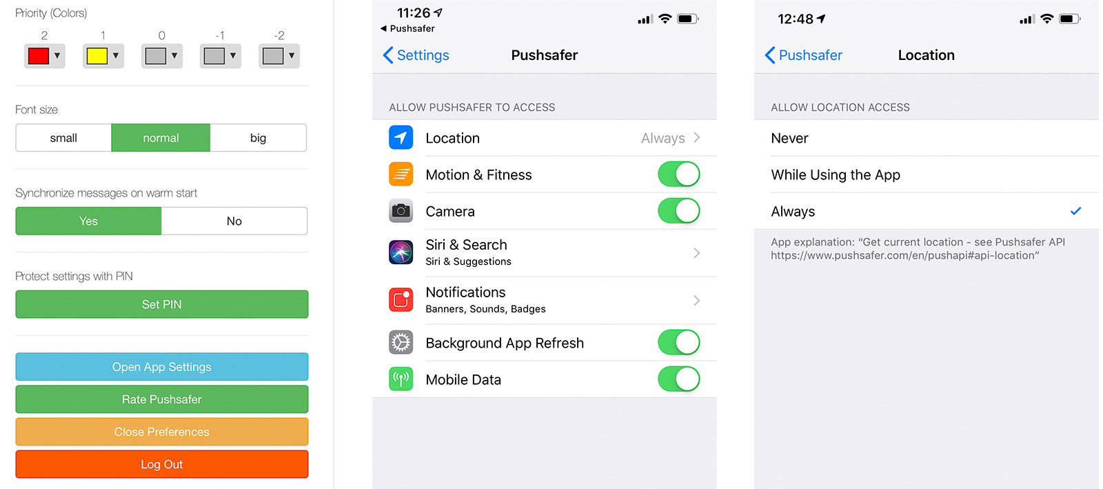 Pushsafer Standort Verfolgung Berechtigung iOS