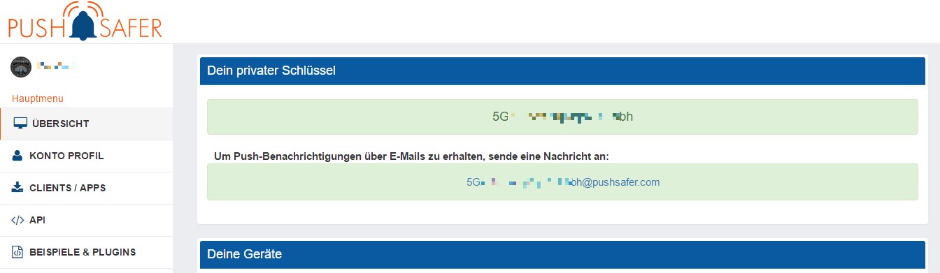 Pushsafer Privater Schlüssel