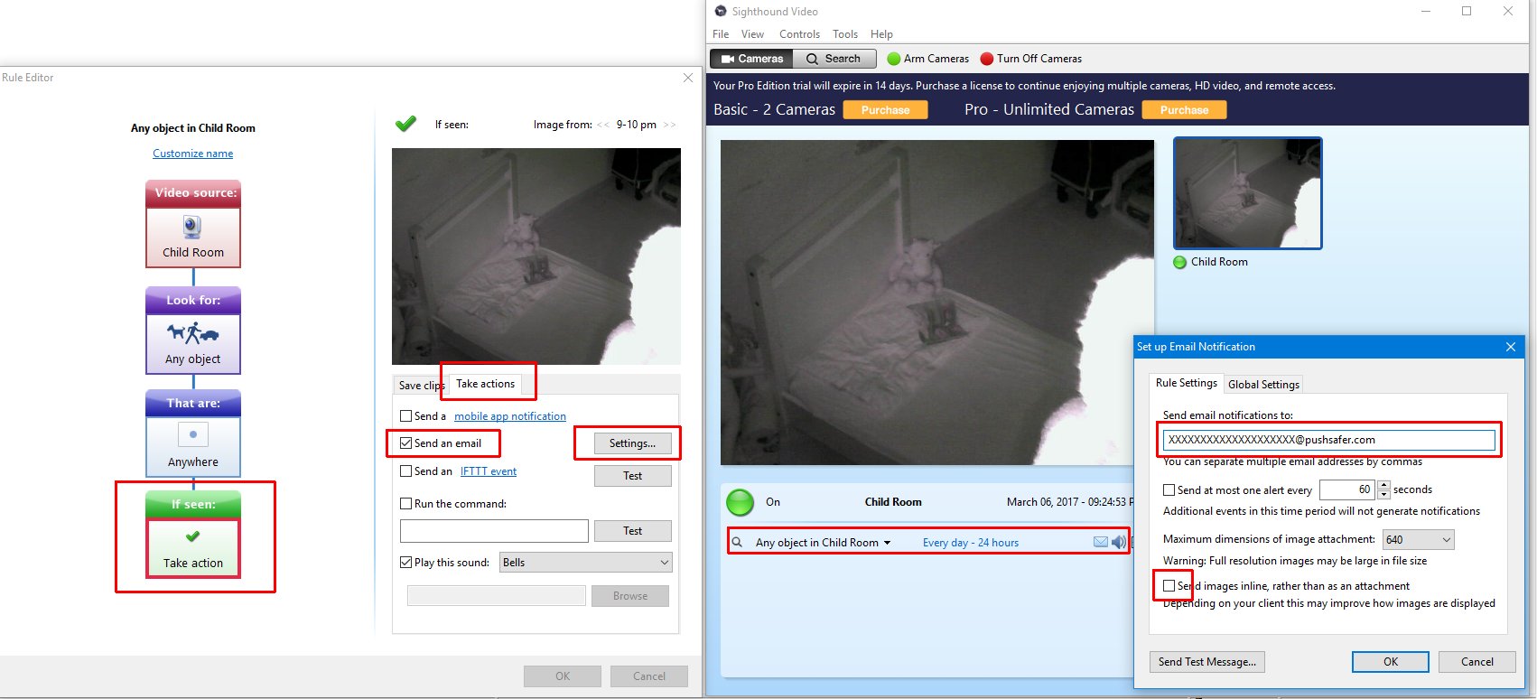 How to send push notifications out of Sighthound Video open Rule Editor