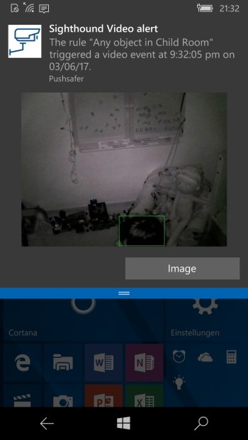 How to send push notifications out of Sighthound Video Screenshot Windows 10 Phone