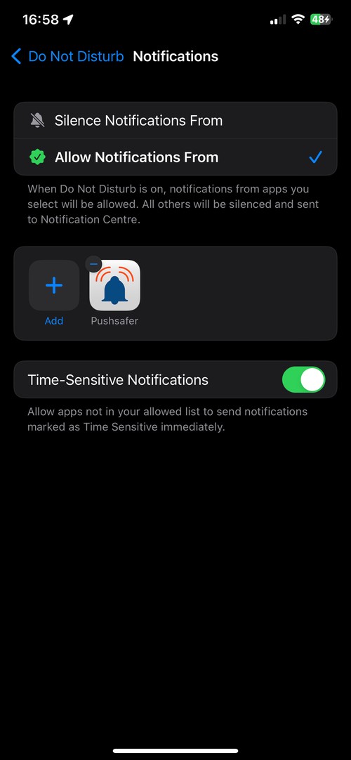 Pushsafer Focus settings APP Settings