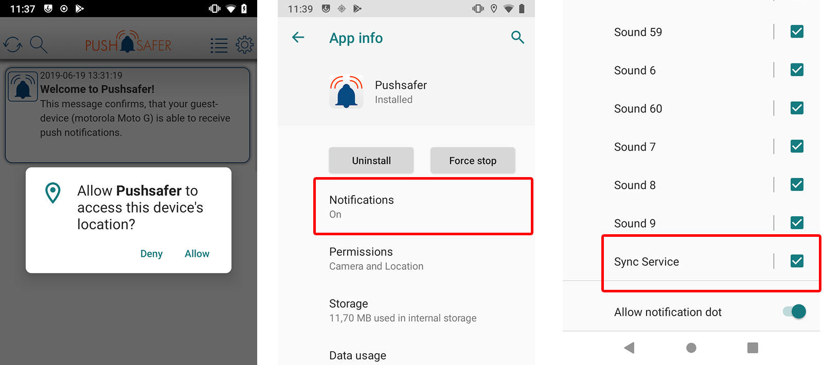 Pushsafer Location Tracking Permissions Android >=8