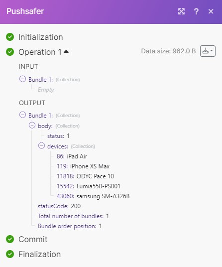 Pushsafer API Call Output.