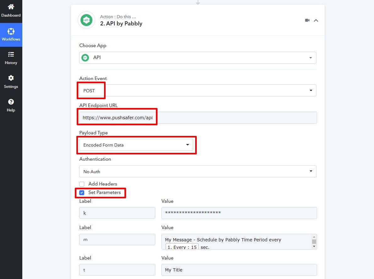 Pushsafer with Pabbly - create a Workflow