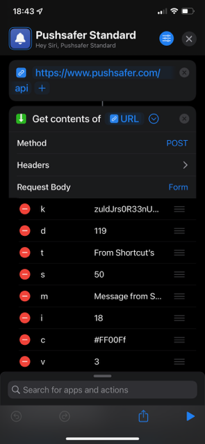 Pushsafer Shortcuts in iOS MacOS Siri ActionSheets Automation 02